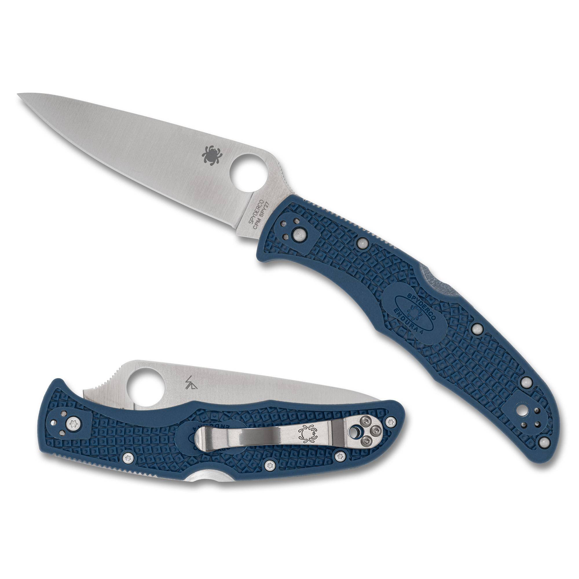 Spyderco Endura 4 Lightweight - CPM SPY27 Steel  3.8" Plain Edge  Cobalt Blue