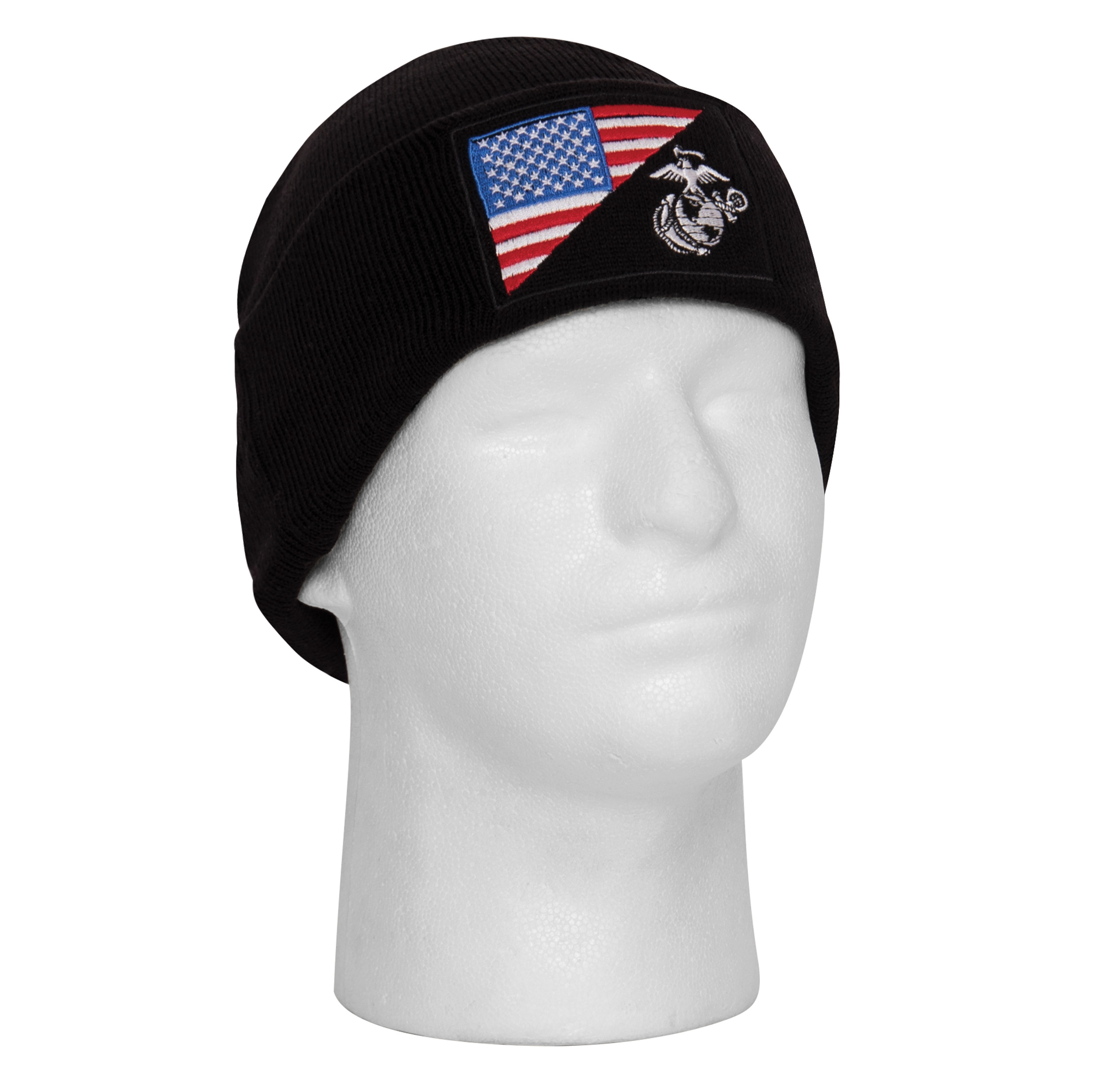 Rothco Usmc Eagle, Globe And Anchor - Us Flag Deluxe Fine Knit Watch Cap, Black
