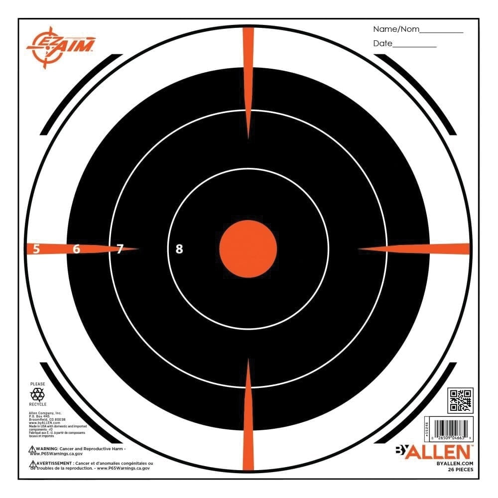 EZ Aim Bullseye Target, Black/Orange, 26 Pack - Bullseye Shooting Practice Targets - 15246