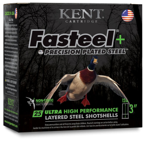 Kent-Cartridge Kent Fasteel + Precision Plated Steel Waterfowl Shotshells 12ga 3" 1-1/4oz 1450 fps  #4 & #6 25/ct