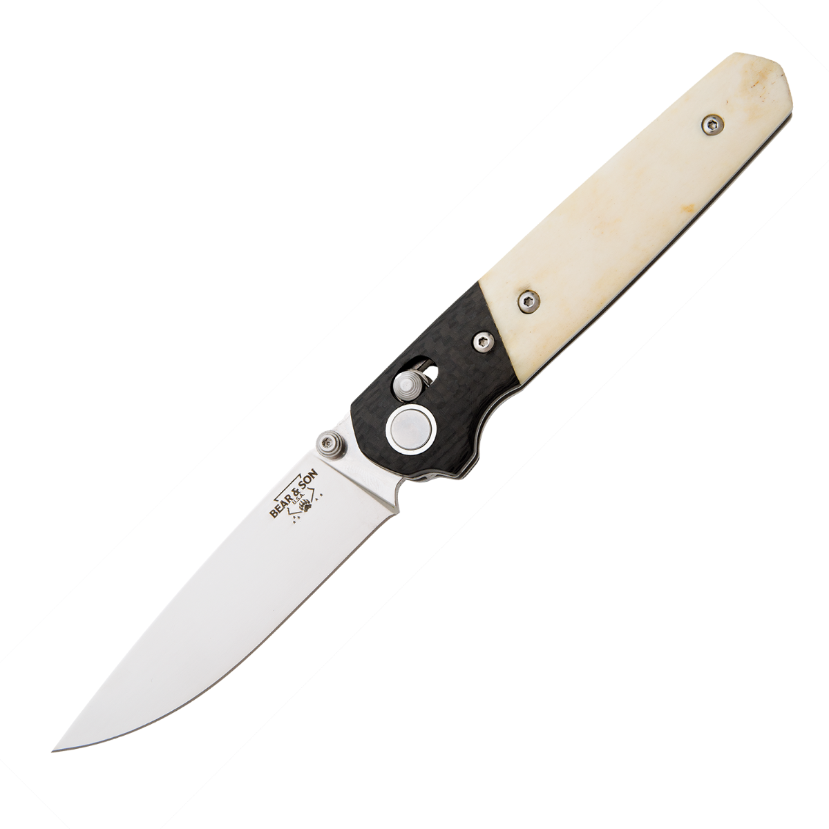 Bear & Son Lawman 4 3/8" Slide Lock w/ Smooth Bone Handle, Carbon Fiber Bolster - WSB22