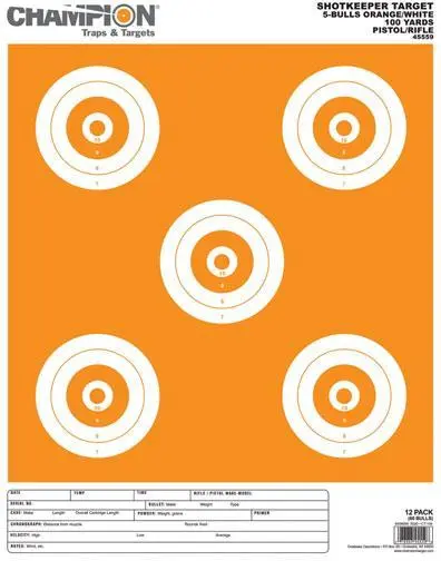Champion Shotkeeper Targets White Orange 5 Bull Large 12/Pack