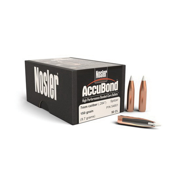 Nosler AccuBond 7mm 150 gr SBT Rifle Bullet, 50/box - 54951