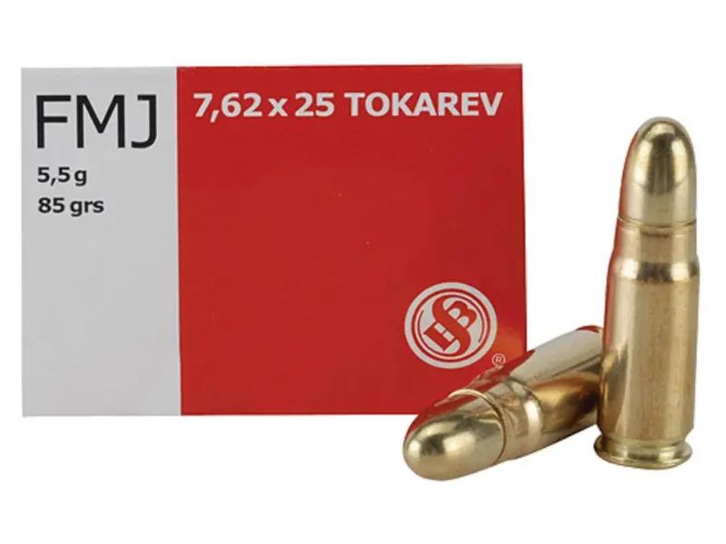 Sellier Bellot Pistol Revolver Ammo 7.62x25mm Tokarev 85 gr FMJ 50/ct