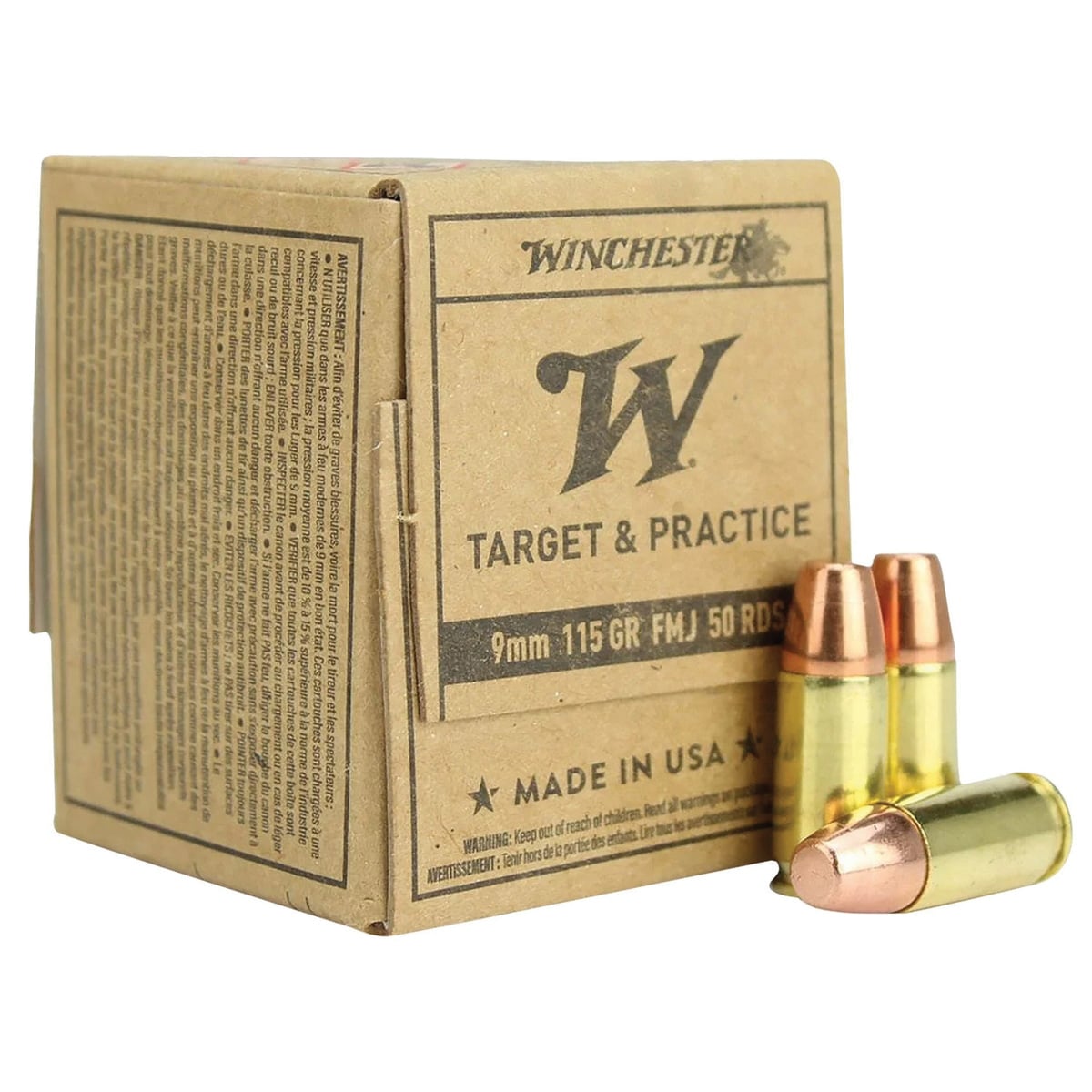 Winchester Target Pistol Ammo 9mm 115 gr. FMJ 50 rd - No Credit Card Fees - Low, flat rate shipping