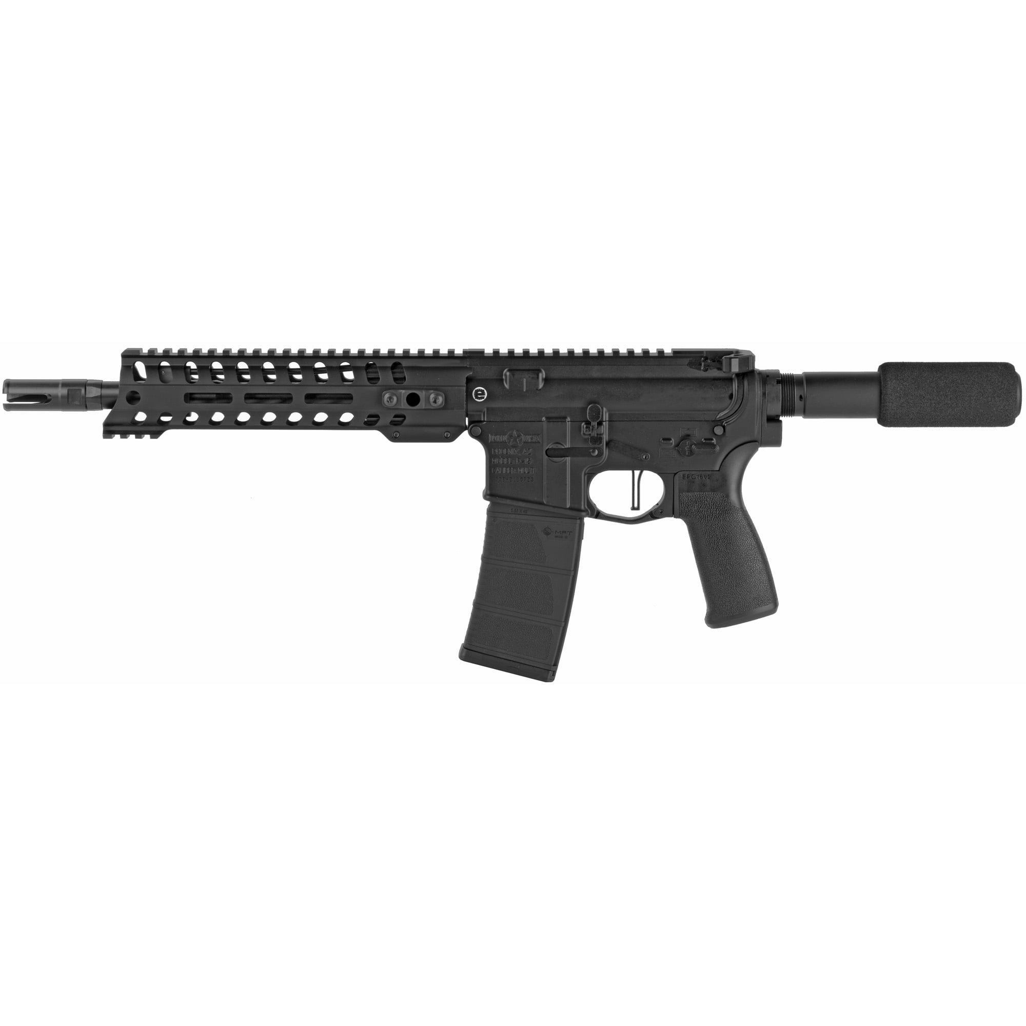 Patriot Ordnance Factory 01801 Minuteman Direct Impingement 5.56x45mm NATO 30+1 10.50″, Black, Buffer Tube Stock, Textured Polymer Grip, 3 Prong Flash Hider - No Credit Card Fees - Low, flat rate shipping