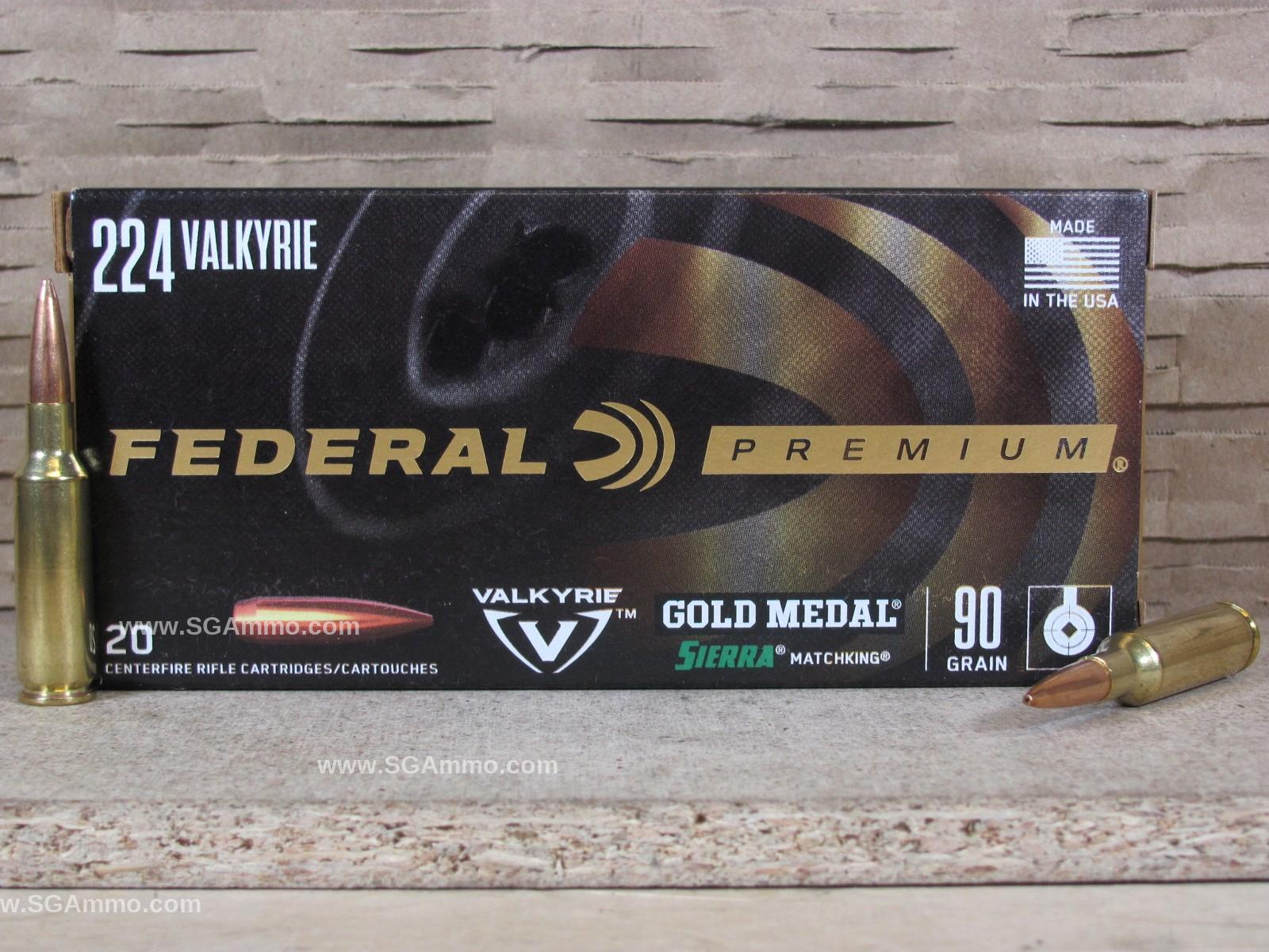 20 Round Box – 224 Valkyrie 90 Grain HPBT SMK Sierra Matchking Federal Ammo – GM224VLK1