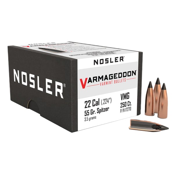 Nosler Varmageddon .22 Cal JPT FB Rifle Bullet, 55 gr 0.224" 250rds