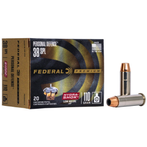 FEDERAL AMMO Premium Personal Defense 38 Special 110gr Hydra-Shoke JHP Ammunition | 20 Rounds