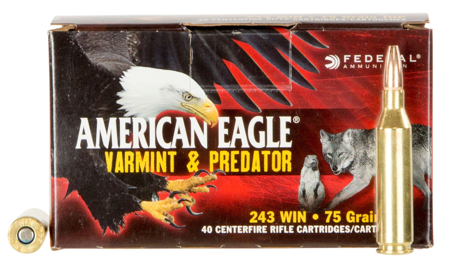 Federal American Eagle Varmint and Predator 75 gr Jacketed Hollow Point .243 Win Ammo, 40/box - AE24375VP