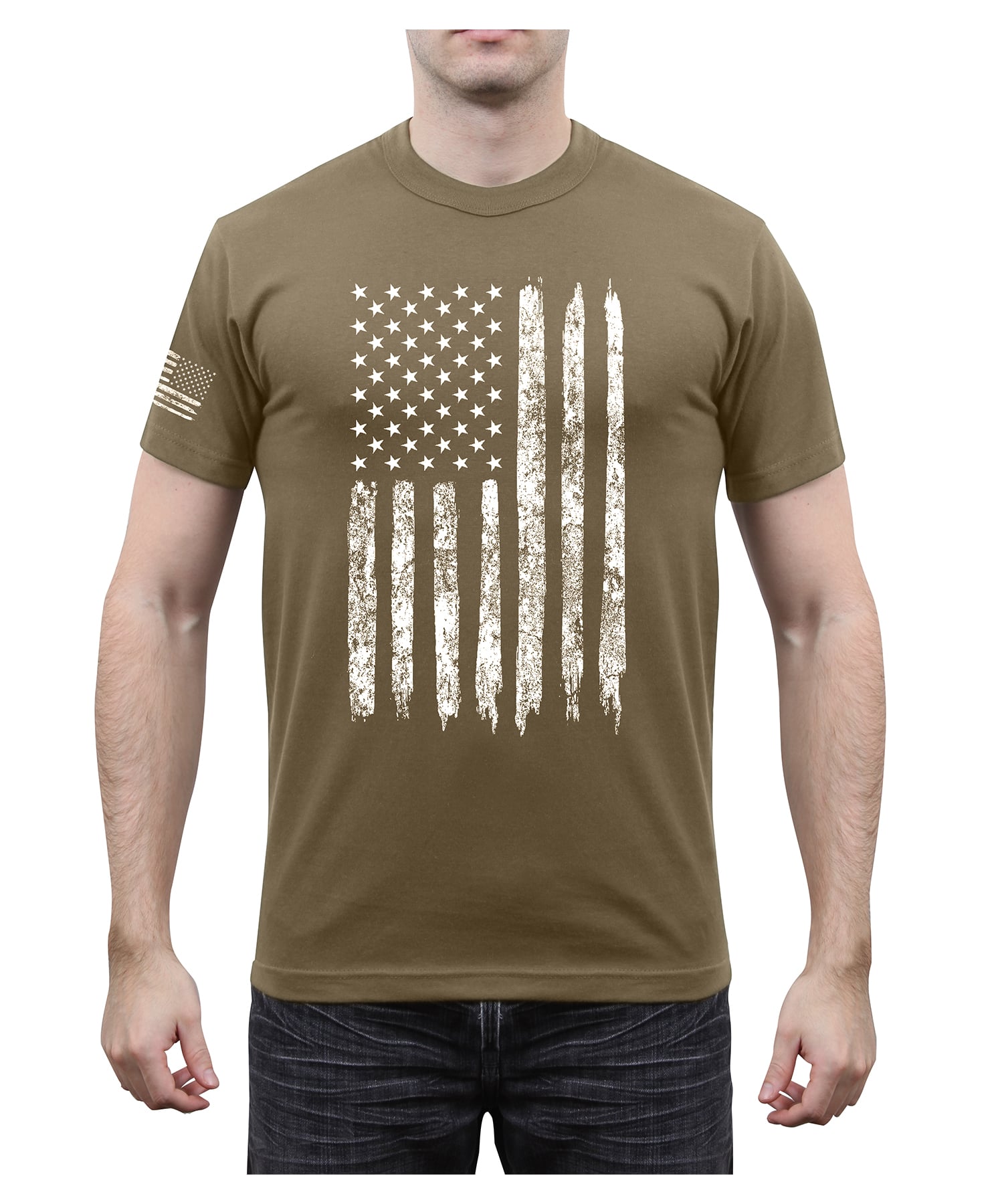 Rothco Distressed Us Flag Athletic Fit T-Shirt - Coyote Brown, 3X-Large