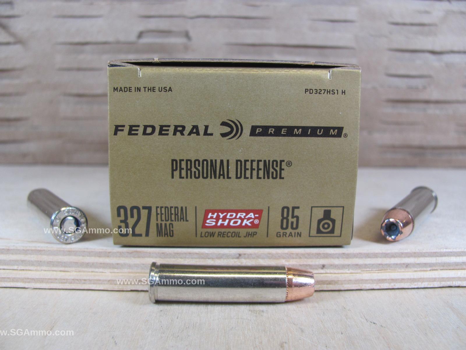 20 Round Box – 327 Magnum 85 Grain Federal Hydra-shok Ammo – PD327HS1H
