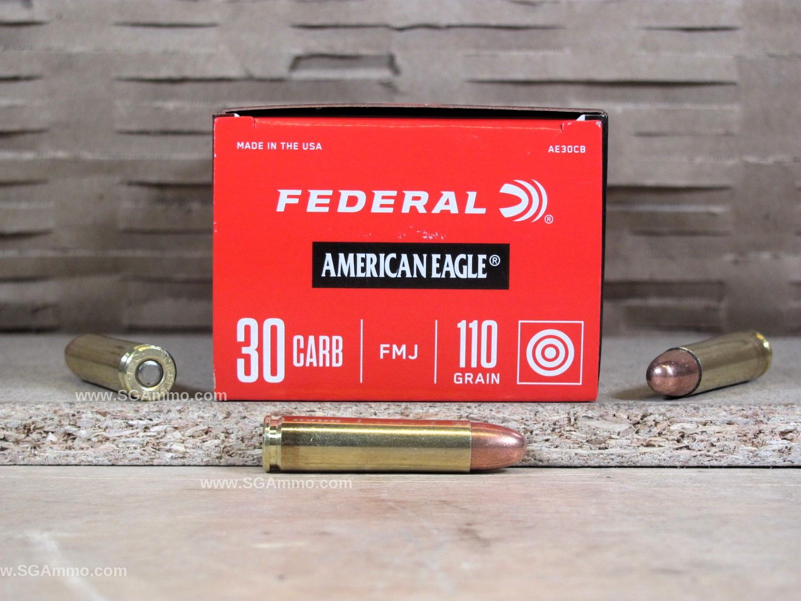 50 Round Box – 30 Carbine 110 Grain FMJ Federal American Eagle Ammo – AE30CB