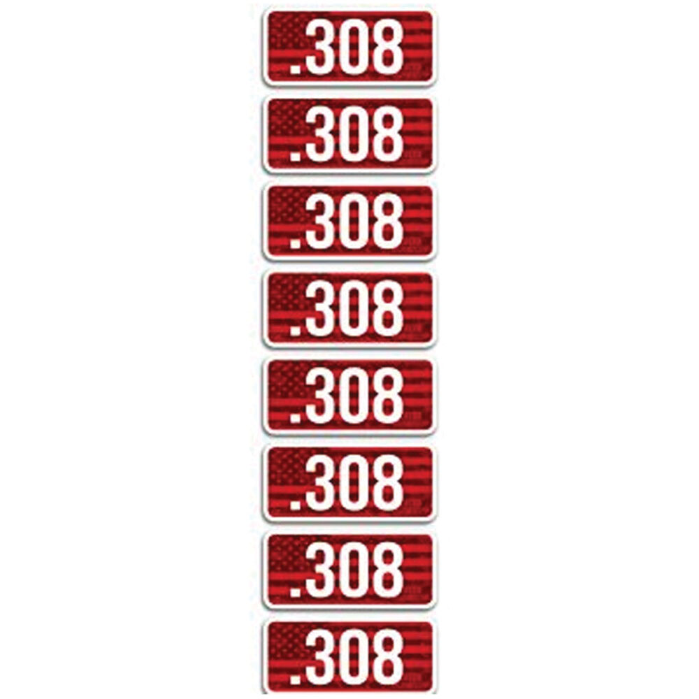 MTM Case Gard .308 Cal 2.25" L Ammo Caliber Label, Red/White Pack of 8