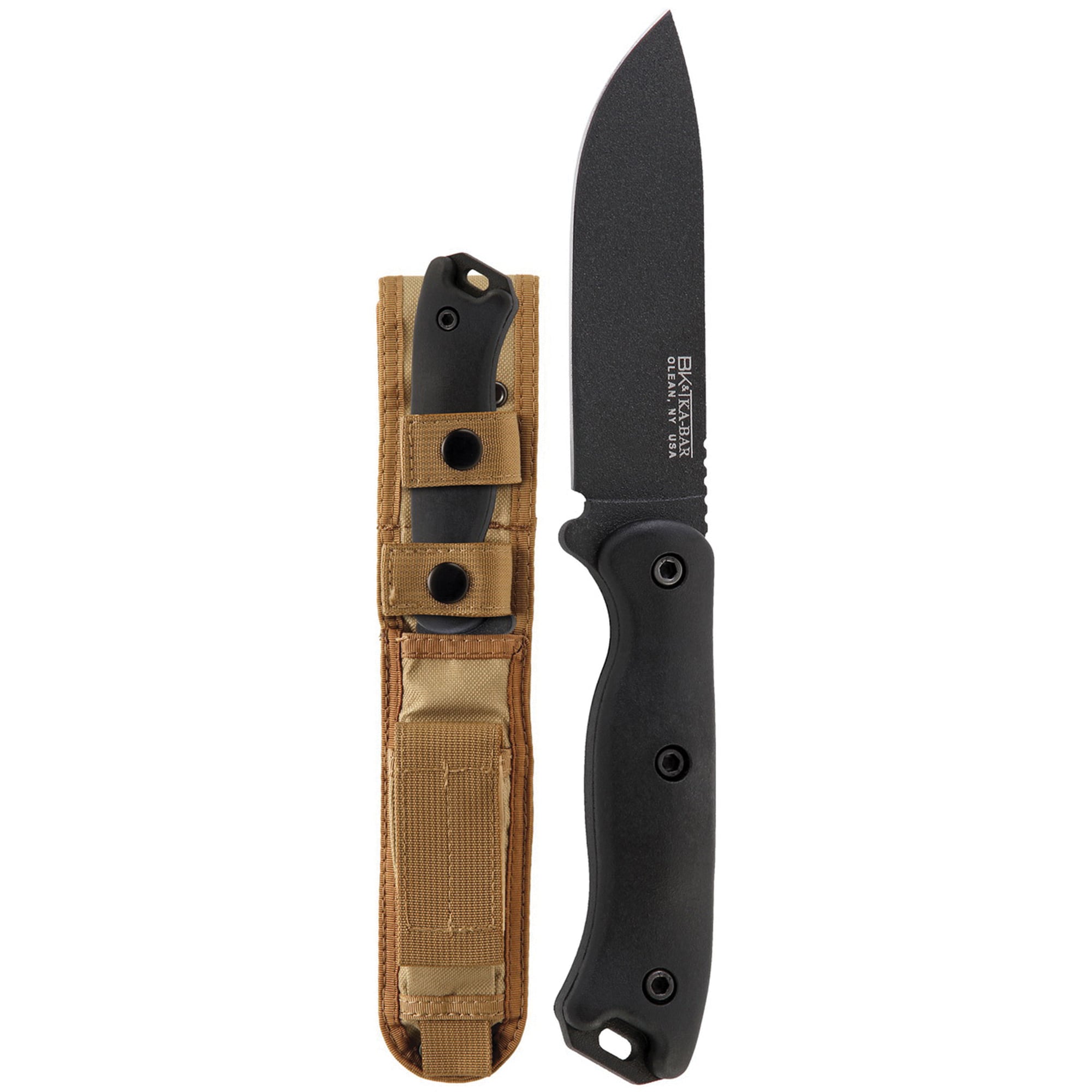 KA-BAR Short Becker Drop Point Fixed Blade Knife, 4.375", Black - BK16