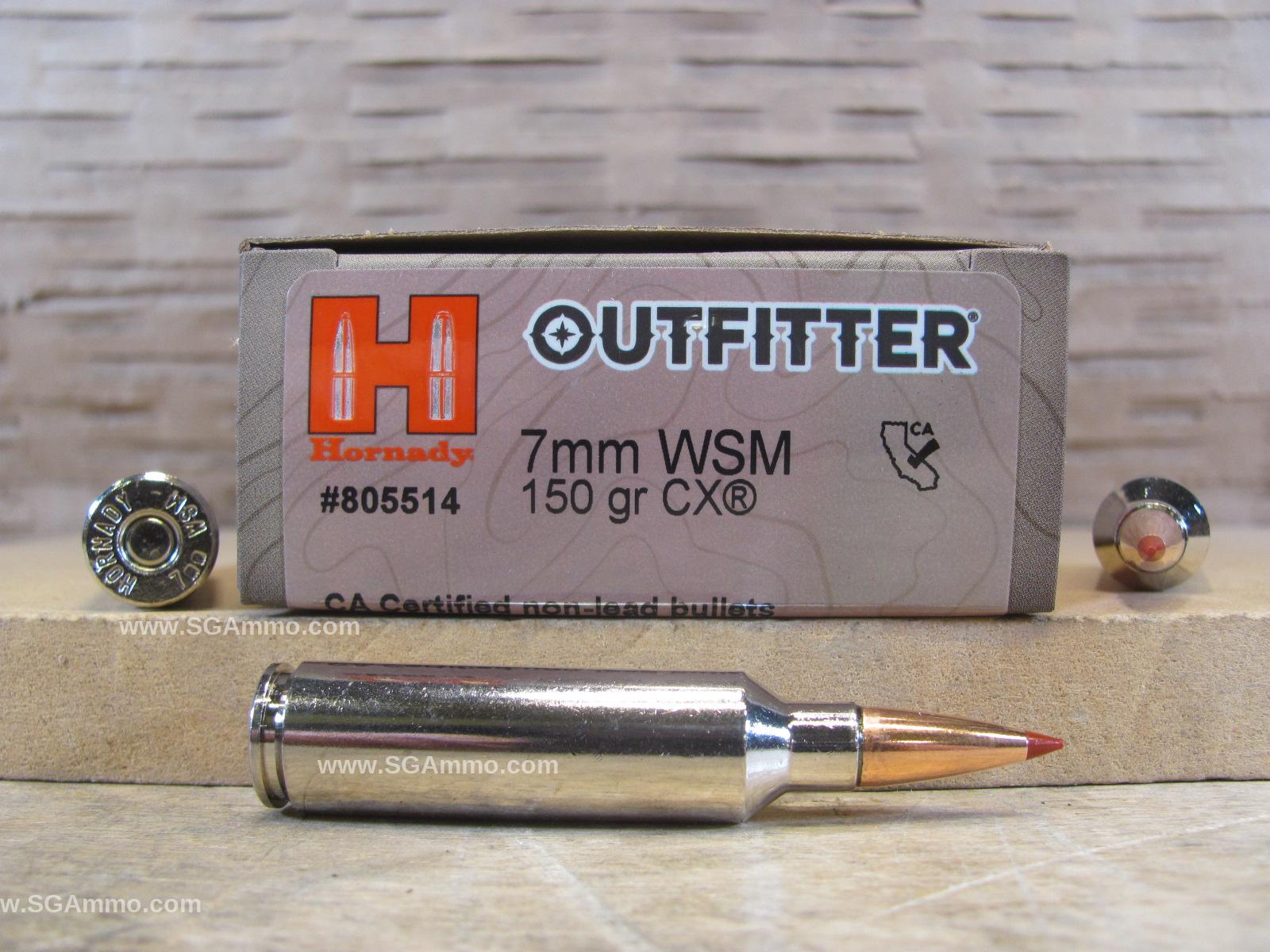 20 Round Box – 7mm WSM 150 Grain CX Hornady Outfitter Ammo – 805514