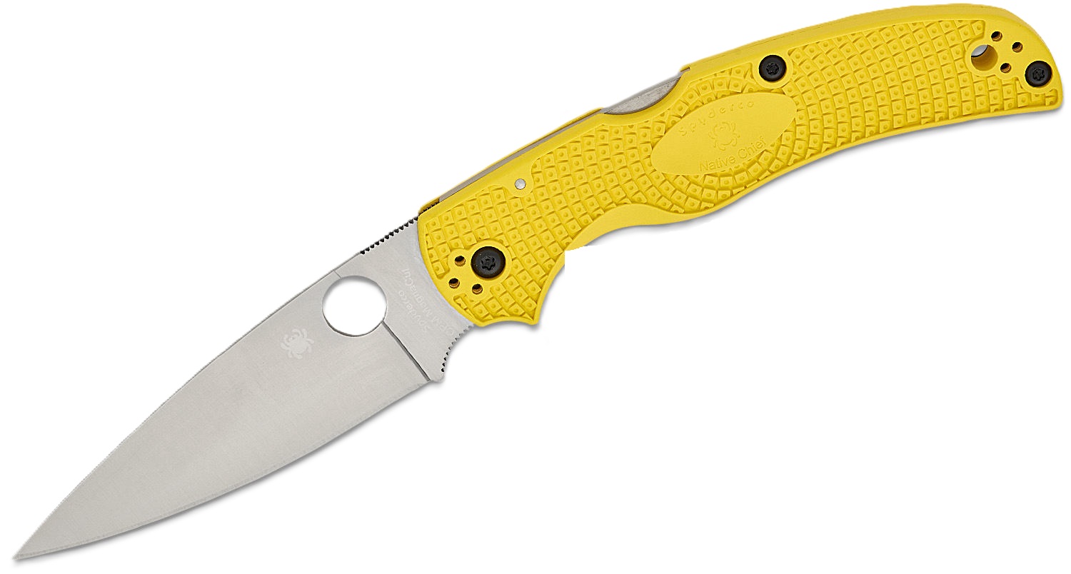 Spyderco Native Chief Lightweight Salt Folding Drop Point Knife, Yellow - C244PYL