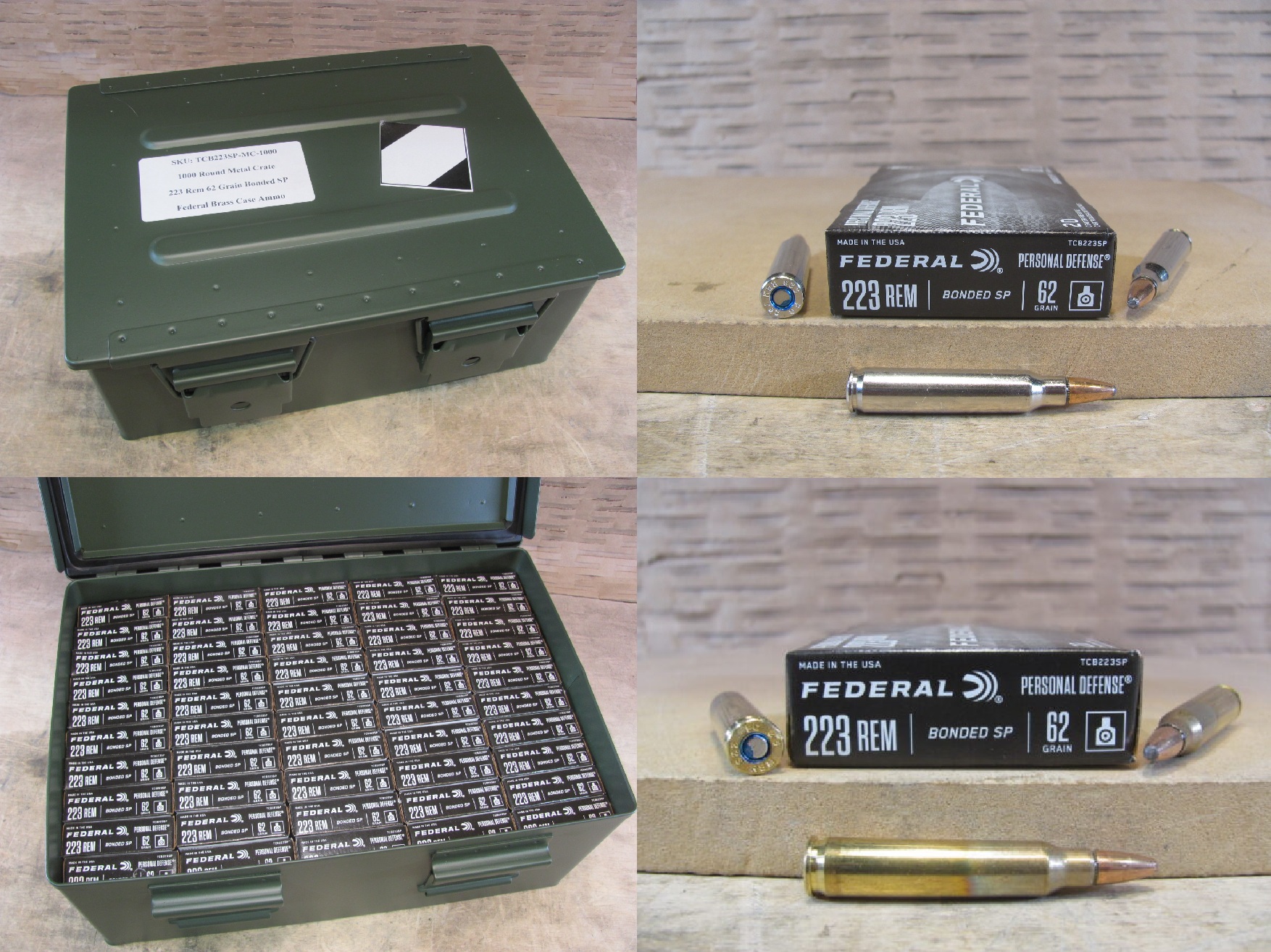 1000 Round Metal Crate Canister – 223 Rem 62 Grain Federal Bonded Soft Point Ammo – TCB223SP