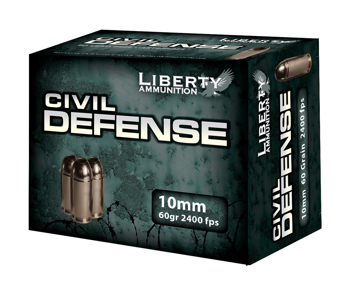 Liberty Ammunition LACD10032 Civil Defense 10mmAuto 60gr Lead Free Fragmenting Hollow Point 20 Per Box/50 Case - Flat Rate Shipping Under 30lbs!