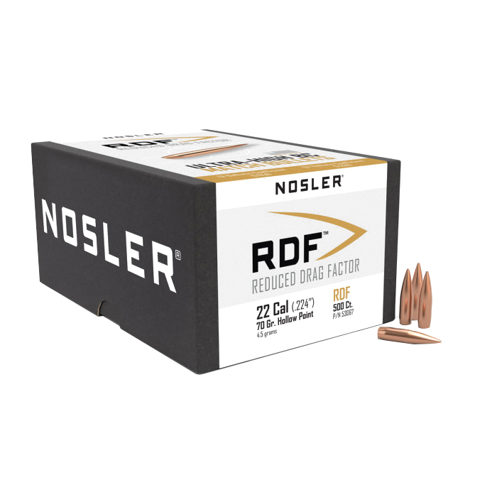 Nosler RDF .22 Cal HPBT Rifle Bullet, 70 gr 0.224" 500rds