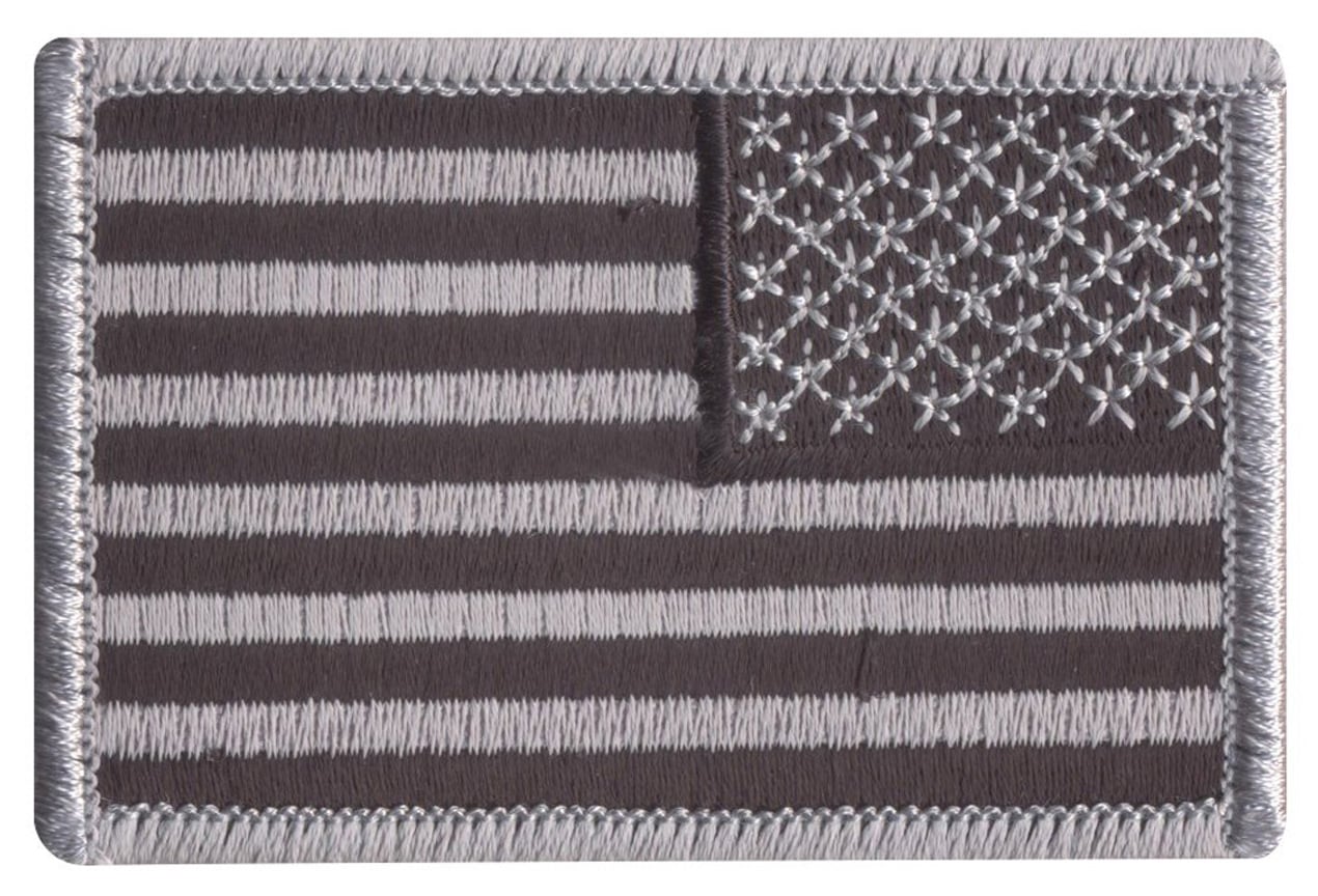 Rothco Iron On - Sew On Embroidered Us Flag Patch, Black - Silver, Orientation Reverse