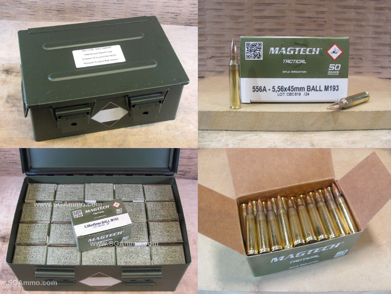 1000 Round Metal Crate Canister – 5.56x45mm 55 Grain FMJ M193 Ball Magtech Tactical Ammo – CBC-556A