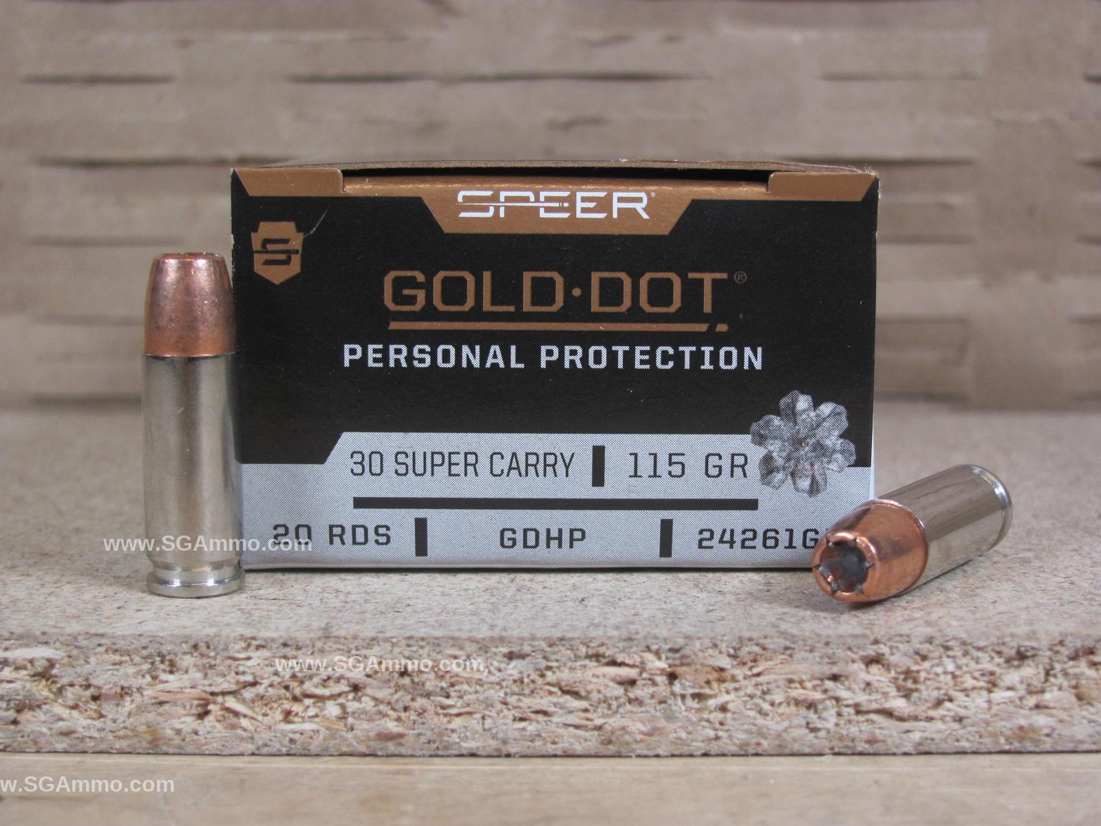 20 Round Box – 30 Super Carry 115 Grain Speer Gold Dot Hollow Point Ammo – 24261GD