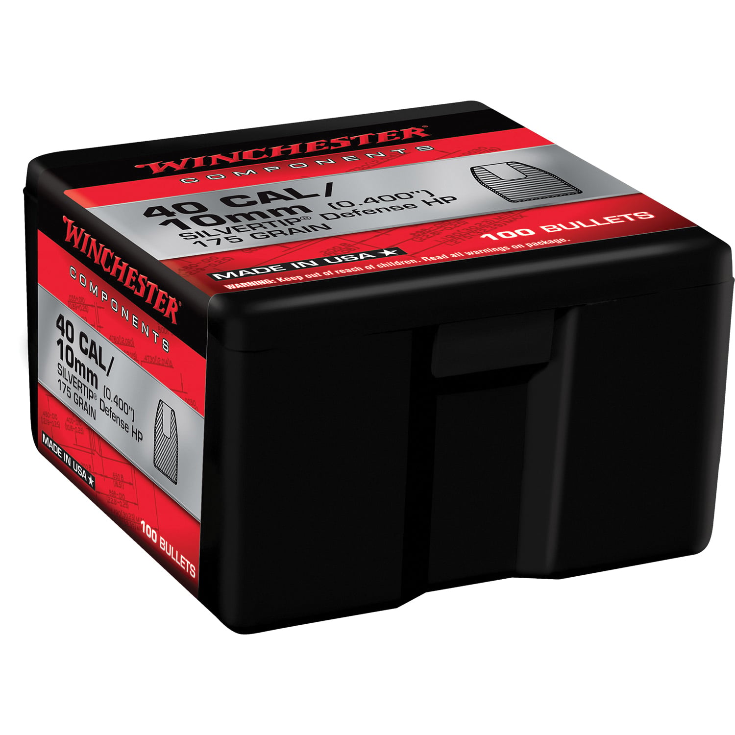 Winchester Ammunition .40 S&W 175 gr Reloading Bullets  HP 100rds - WB40ST175X
