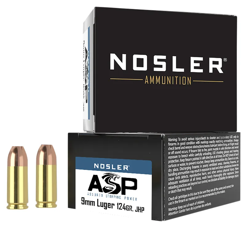 Nosler 9mm Jacketed Hollow Point Ammo - 124gr, 20 Rounds