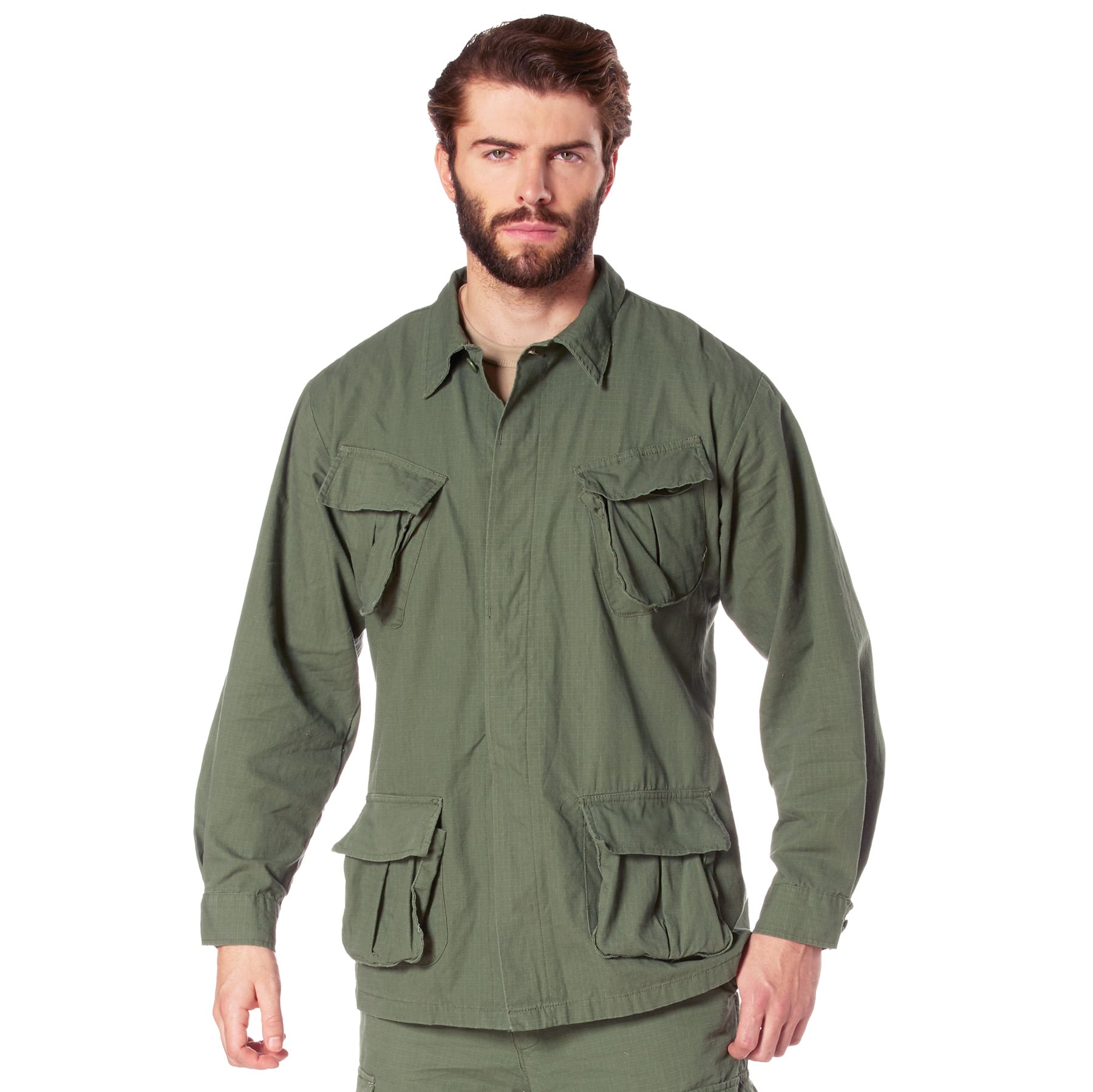 Rothco Vintage Vietnam Fatigue Rip-Stop Shirt - Olive Drab, X-Small