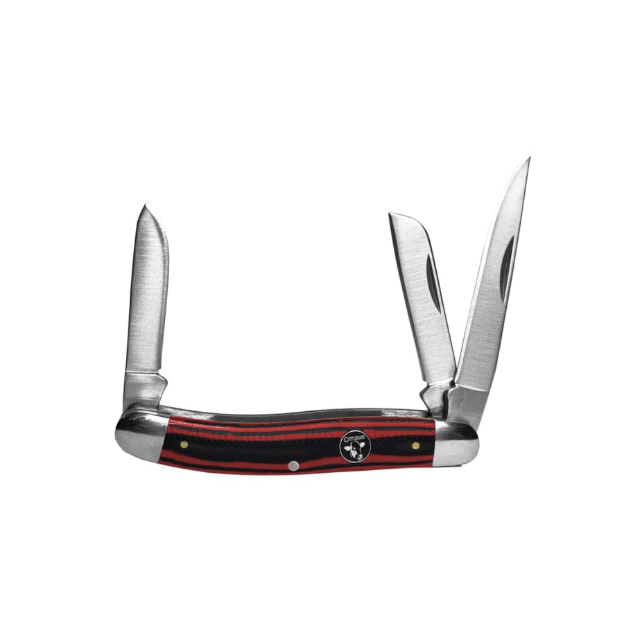 American Buffalo Knife & Tool Cattleman Stockman Cowhand Folding 3 Blade Knife, Black / Red - CC0001GRD