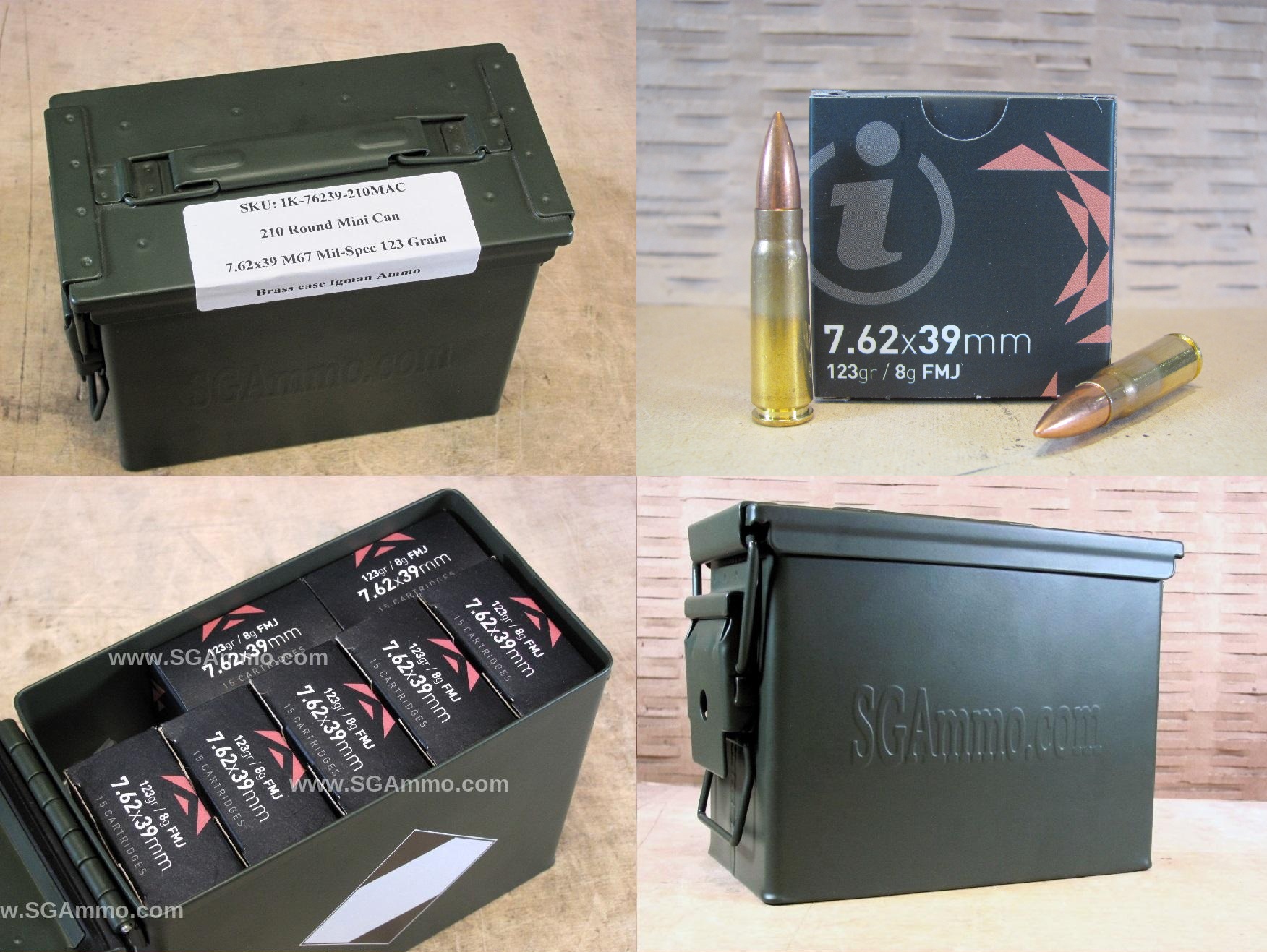 210 Round Can – 7.62×39 123 Grain FMJ Brass Case Boxer Primed Non-Magnetic M67 Mil-Spec Ammunition Made by Igman – Packed in Mini Canister
