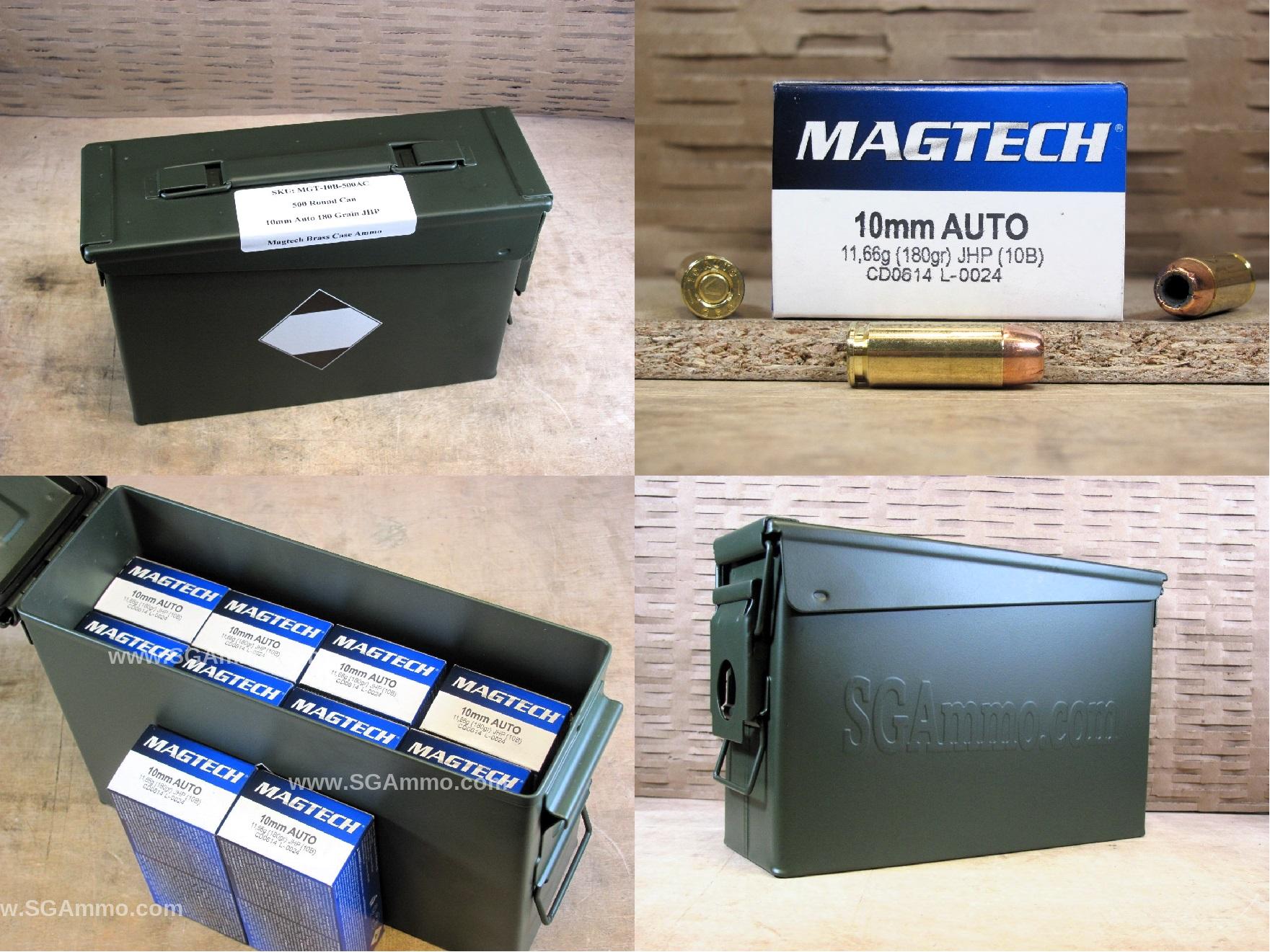 500 Round Can – 10mm Auto 180 Grain JHP Hollow Point Ammo by Magtech – 10B – Packed in M19A1 Canister