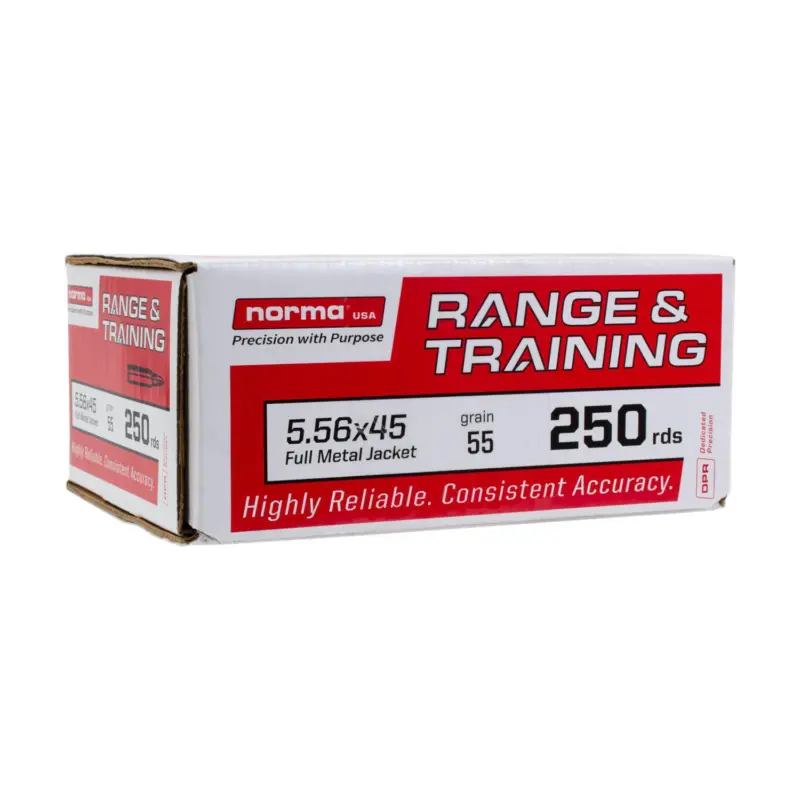 Norma Range Training Rifle Ammunition 5.56mm 55gr FMJ 3250 fps 250/ct