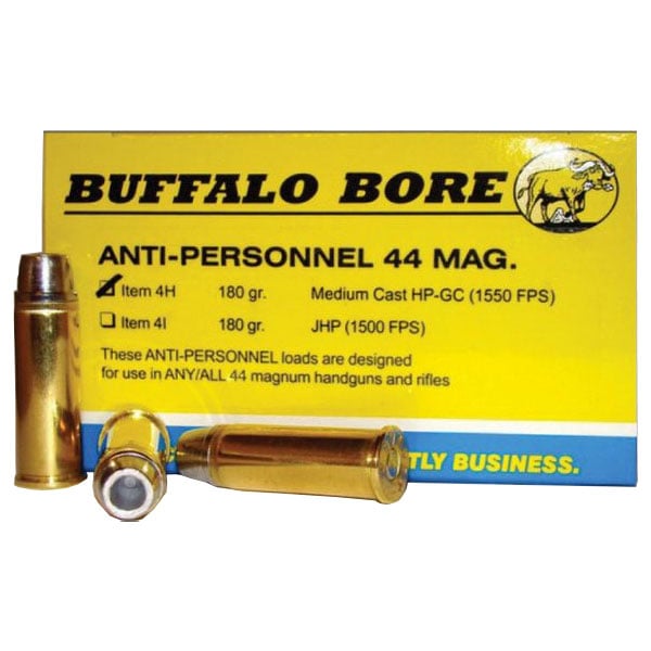 Buffalo Bore Anti-Personnel 44 Rem Mag 180 grain Medium Cast Hollow Point - Gas Checked Pistol and Handgun Ammo, 20/Box - 4H/20