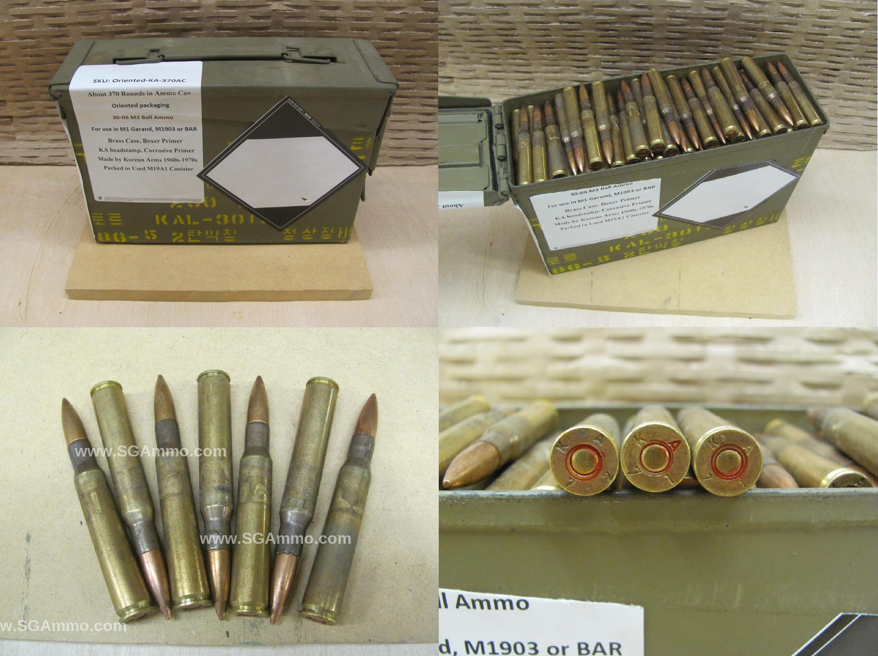 370 Rounds in Ammo Can – Corrosive 30-06 150 Grain FMJ M2 Ball M1 Garand Surplus Ammo By Korean Arms – Packed in Used M19A1 Canister