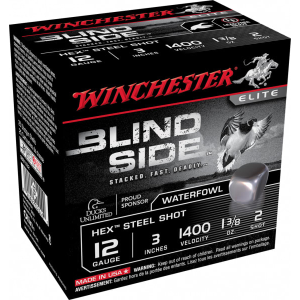 Winchester Blind Side 12 Gauge 3\" 1-3/8oz #2 Hex Steel Shot 25/Box
