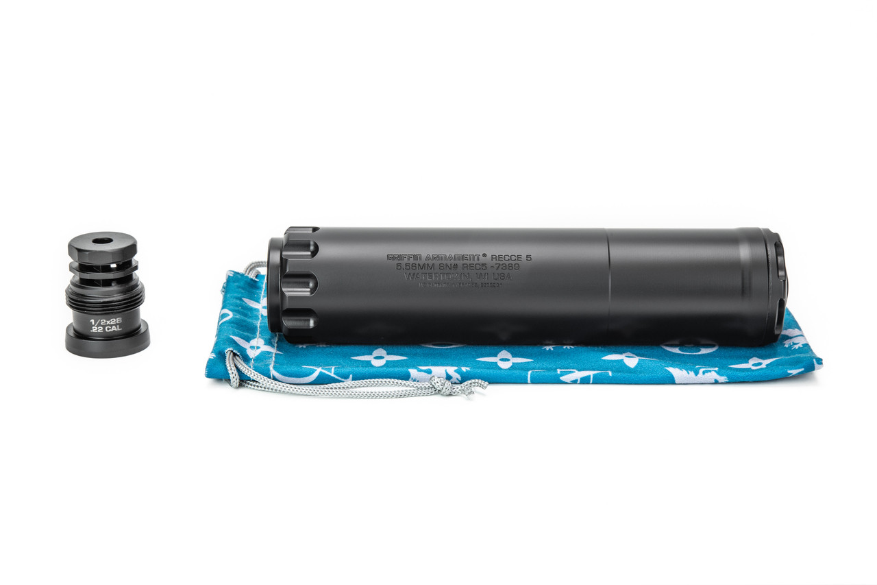 Griffin Armament Recce 5 .22 cal Rifle Suppressor, Black