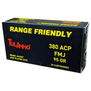 Tulammo Tula Ammo Zinc Coated Steel Case Handgun Ammunition .380 ACP 95gr Brass Jacketed FMJ 50/ct