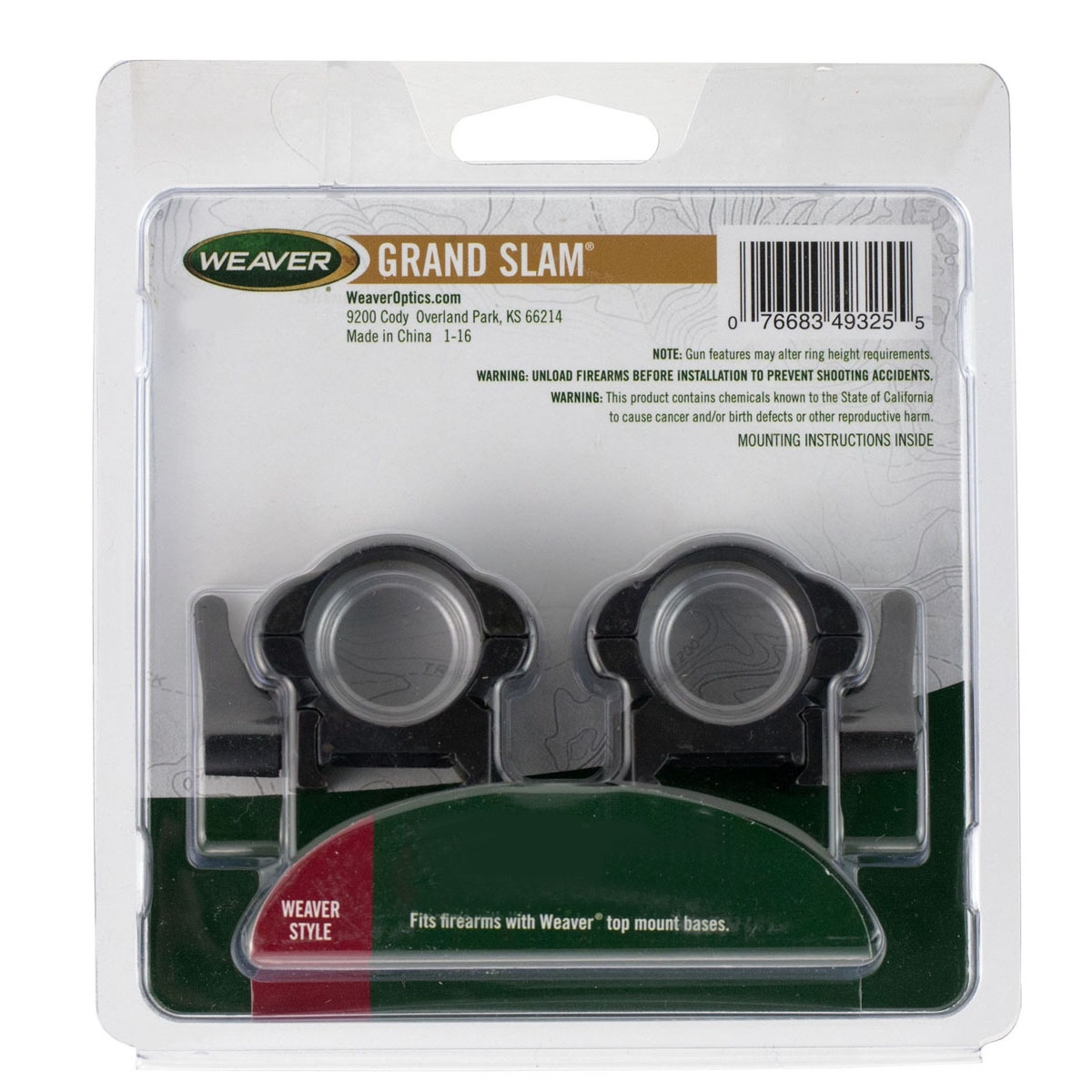 Weaver Lever-Lok 30mm High Steel Top Mount Quick Detach Scope Ring, Matte Black - 49335