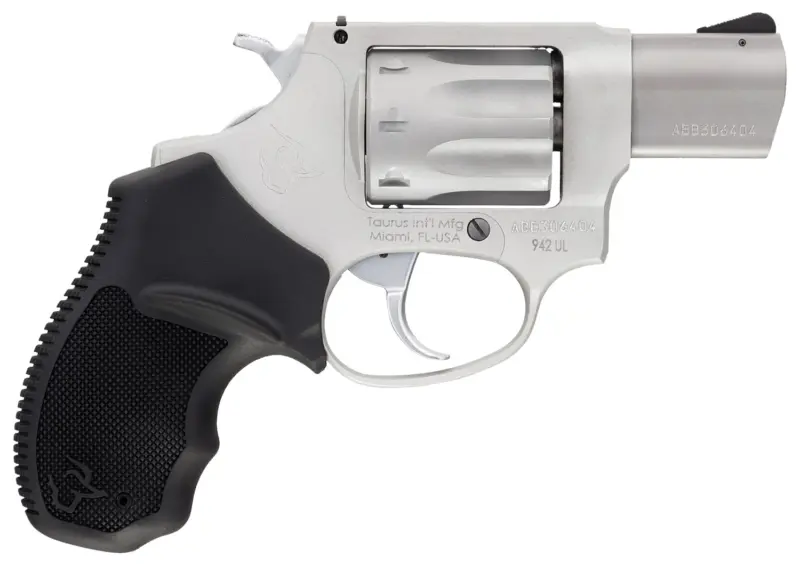 Taurus 2942029UL 942 Ultra-Lite 22 LR 8rd 2" Matte Stainless Finish Barrel, Matte Stainless Finish Cylinder, Stainless Anodized Finish Aluminum Frame Finger Grooved Black Polymer Grip