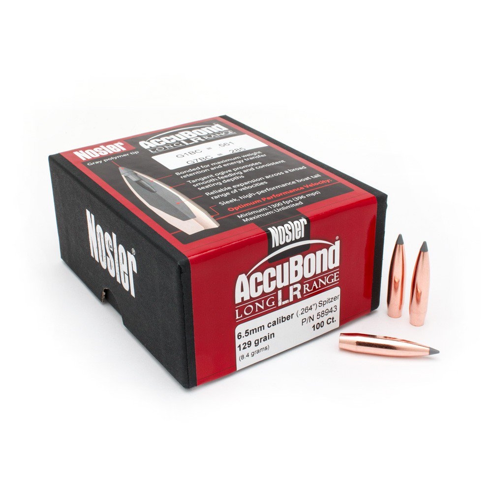 264 Cal/65mm 129gr AccuBond LR Bnd Sptzr Proj Box/100 58943