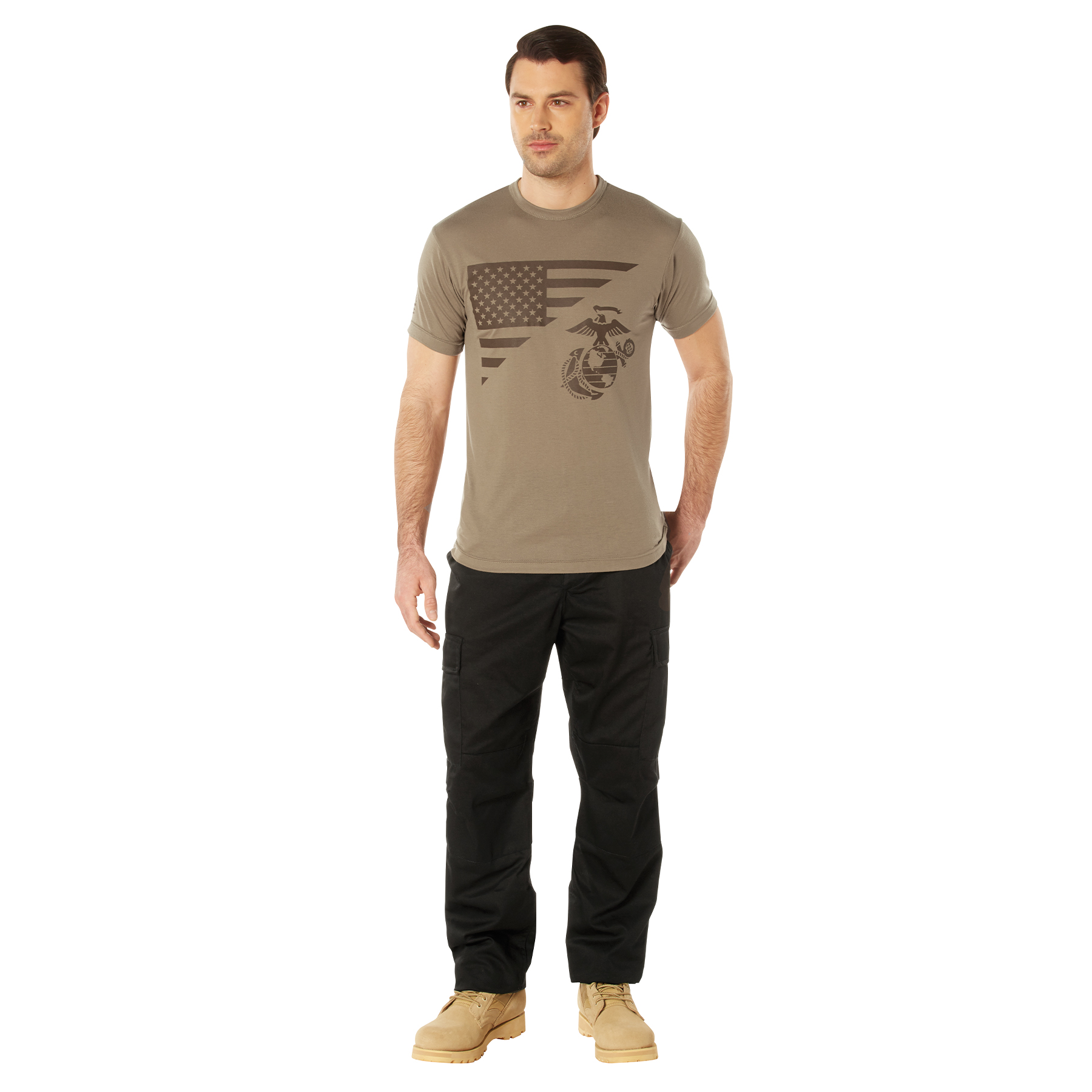 Rothco Usmc Eagle, Globe, Anchor Moisture Wicking T-Shirt - Ar 670-1 Coyote Brown, Small
