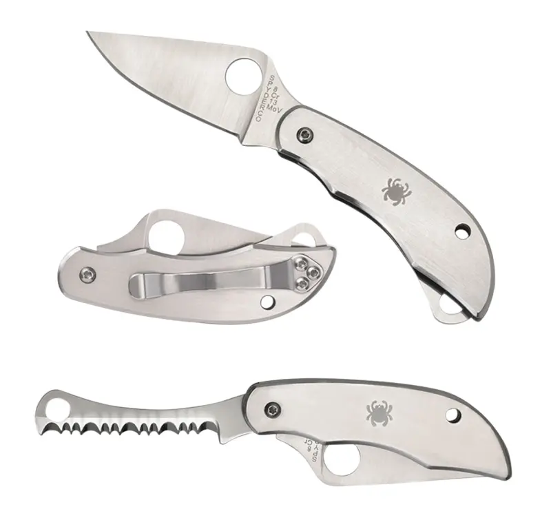 Spyderco C176P Clipitool Silver Stainless Steel Folding 8Cr13MoV SS 4.57"/4.59" Long Part Serrated Blade Stainless Steel Handle Features Screwdriver/Opener