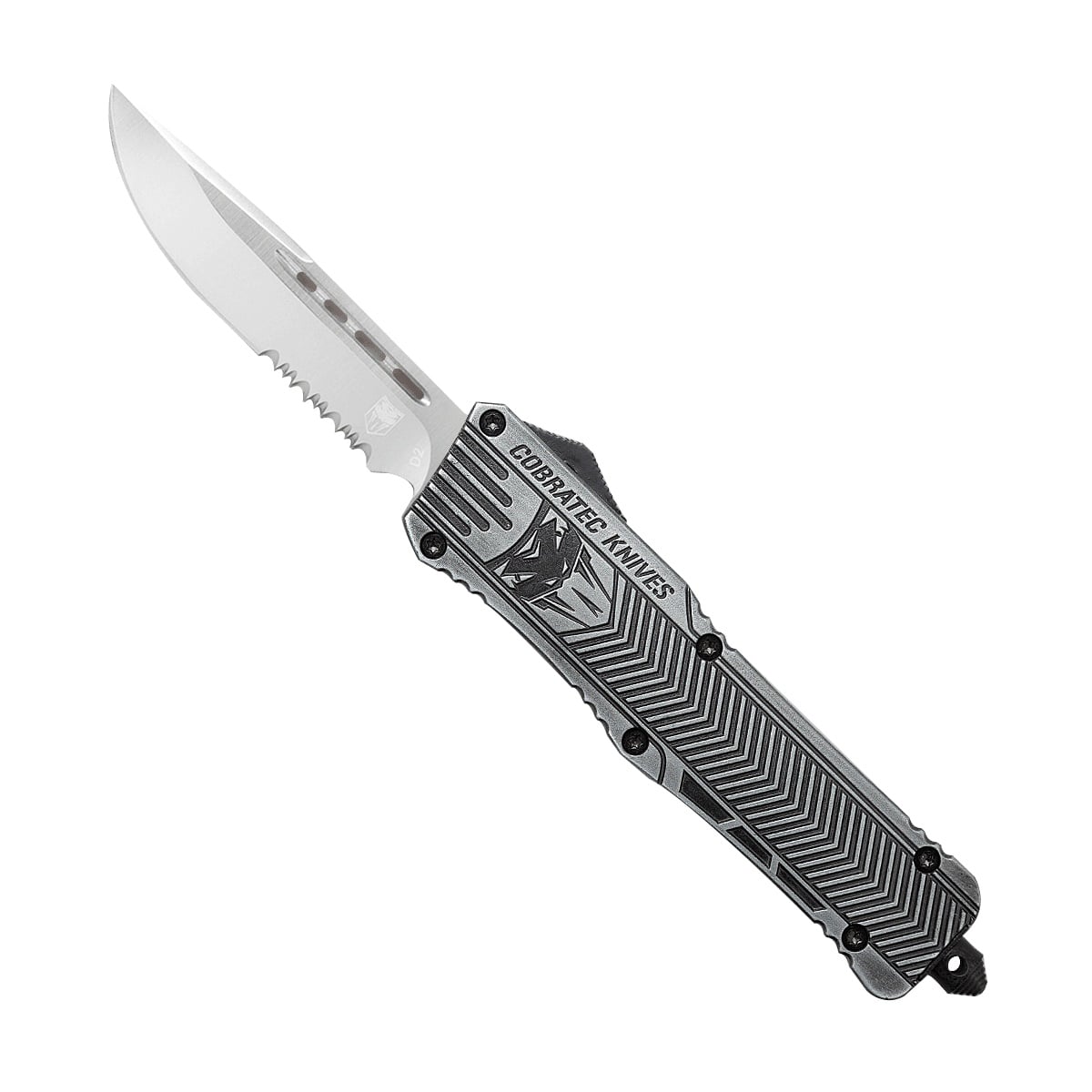 CobraTec Knives CTK-1 Large OTF Knife Drop Serrated Pont, Stonewashed - LSWCTK-1LDS