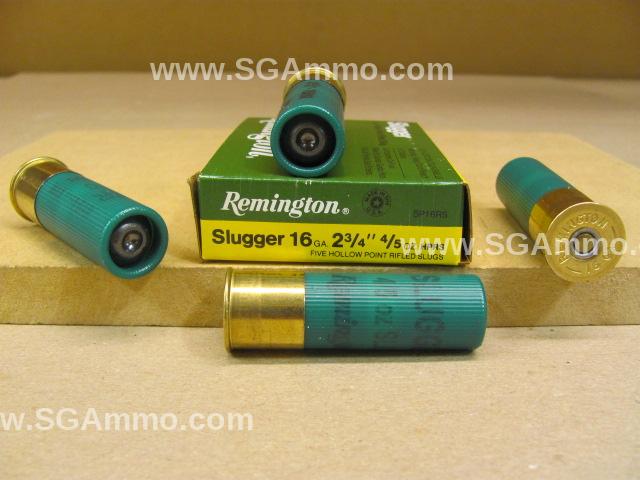 5 Round Box – 16 Gauge Slug 4/5 Oz Remington Slugger 1600 FPS Ammo – SP16RS