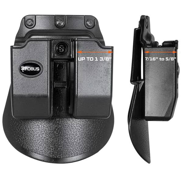 Fobus Double Magazine Pouch for 1911 and .45 ACP Single Stack Magazine, Paddle Mount, Black - 4500NDP