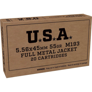 Winchester USA Lake City M193 Rifle Ammunition 5.56X45 NATO 55 gr FMJ 3240 fps 20/ct