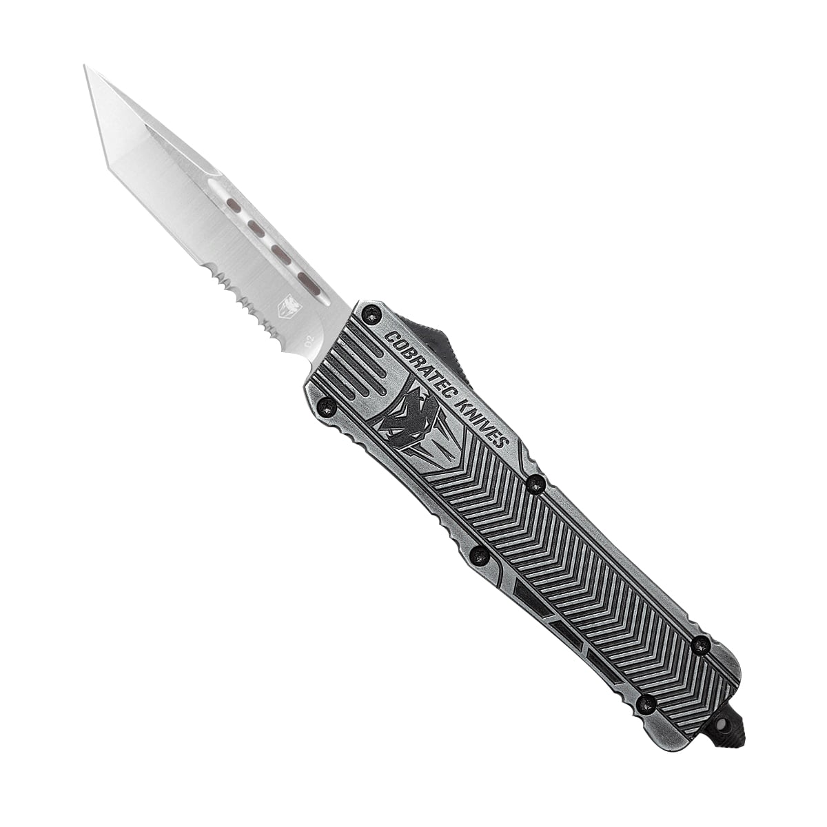 CobraTec Knives CTK-1 Large OTF Knife Tanto Serrated, Stonewashed - LSWCTK-1LTS