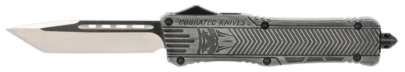 CobraTec Knives LSWCTK1LTNS CTK-1 Large 3.75" OTF Tanto Plain D2 Steel Blade/Stonewashed Aluminum Handle Features Glass Breaker Includes Pocket Clip